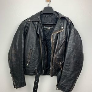Vintage men’s leather moto jacket size 46